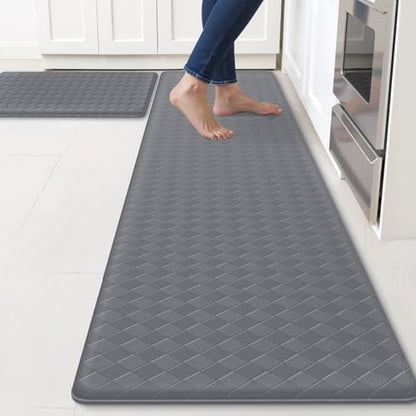 TranquilRelax Kitchen Mats, Cushioned Mats with Extra-Long Runner, Grey - color: Grey, size: 2-Piece | 30"+71" | Standard
