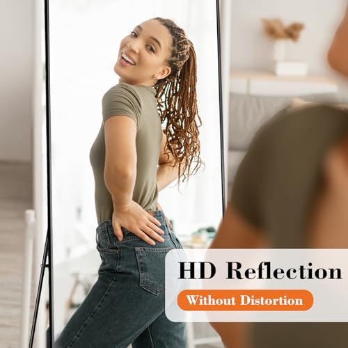 Full Length Floor Mirror 56"x15", Body Standing Mirror - color: Black-rect, size: 56"L x 15"W
