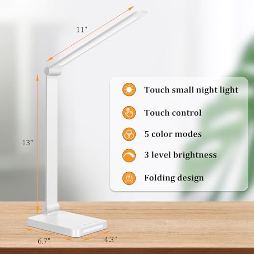 LED Desk Lamp with USB Ports,Touch Desk Lamps for Home Office with 5 Modes - color: White