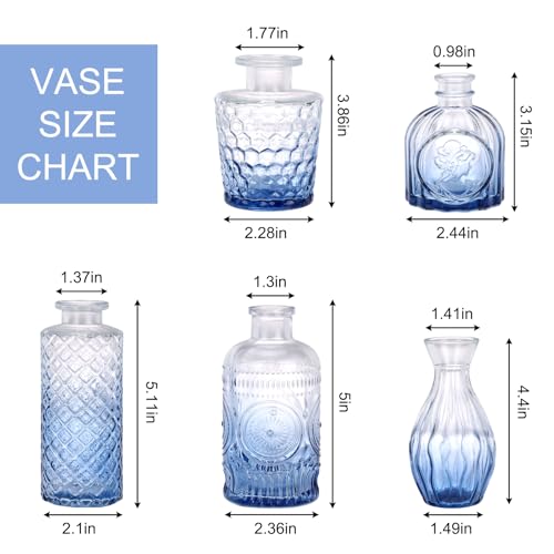 5pcs Blue Glass Bud Vase Set, Small Flower Vases for Centerpieces - color: Blue, size: 5pcs