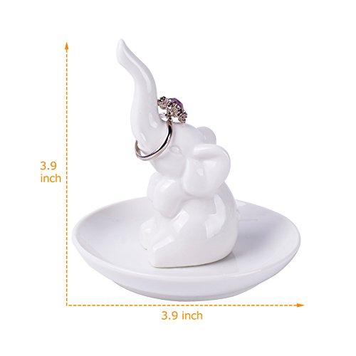 HOME SMILE Elephant Ring Dish Holder for Jewelry,Elephant Gifts for Women Chritsmas,Engagement Wedding Trinket Trays,Ceramic White - style: Elephant