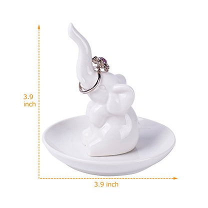 HOME SMILE Elephant Ring Dish Holder for Jewelry,Elephant Gifts for Women Chritsmas,Engagement Wedding Trinket Trays,Ceramic White - style: Elephant