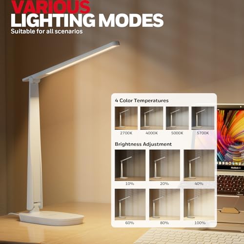 Honeywell HWT-H2 LED Desk Lamp, Eye-Caring Full Spectrum, USB Charging - color: White