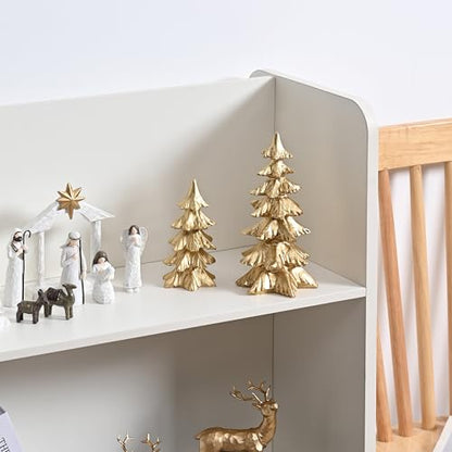 FESTGLOX Gold Christmas Tree Figurines,Small Resin Christmas Tabletop Trees - color: Gold, size: Set of 2