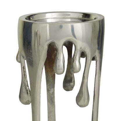 CosmoLiving by Cosmopolitan Aluminum Metal Abstract Decorative Candle Holder Melting Drip Candle Stand, Set of 3 Candlestick Holder 12", 10", 8"H, Silver - color: Silver