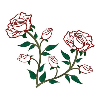 ESTART 2 Pcs Metal Rose Flower Wall Decor, 15“H Rose Flower Metal Wall Art - color: 2 Pieces-Red Green