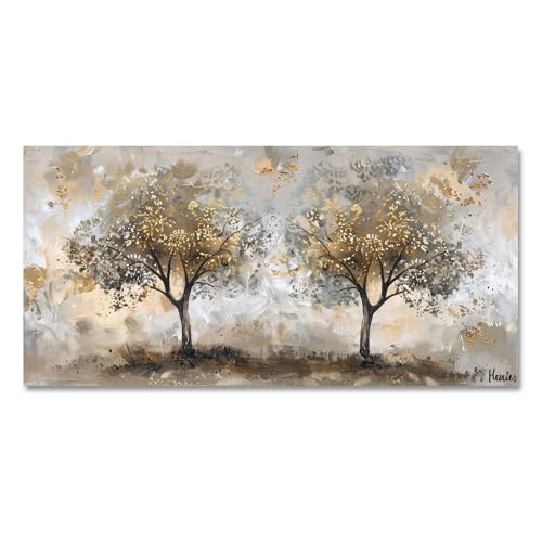Landscape Gold Tree Wall Art - Autumn Golden Forest Canvas Painting - Bedroom & Living Room Decor - color: Gold Tree, size: 40"L x 20"W