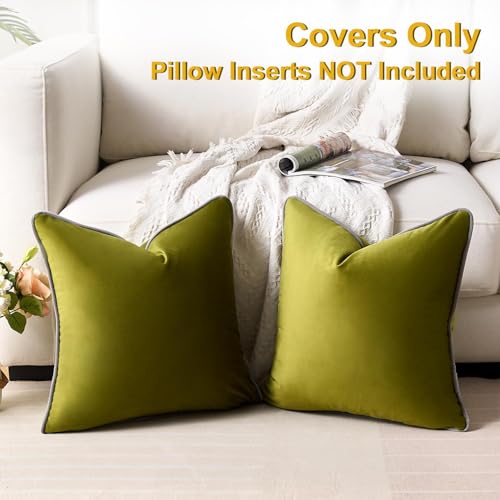 Green Throw Pillows Covers Throw Pillow Covers 16x16 Decorative Pillows for Couch Set of 2 Square Cushion Covers with Hidden Zipper Double-Sided Designs for Couch Sofa Bed Home Decor Living Room,Olive - color: Olive Green, size: 16" x 16" (Pack of 2)