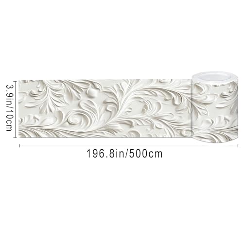 IVN Wallpaper Border Peel and Stick Wall Classic White Carving 4x196 Inch - color: Classic White Carving