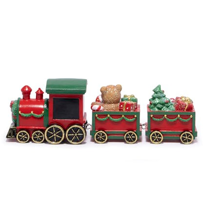Hodao Christmas Train Decorations – Hand-Painted Resin Santa Claus Gift Train with Teddy Bear, Christmas Tree and Presents, Festive Ornament for Home, Tabletop, Shelf, Mantel, Décor