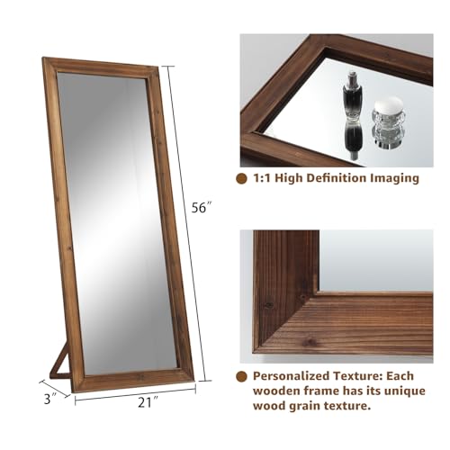 MELOMOIR Rustic Farmhouse Full Length Mirror with Solid Wood Frame 56"x21" - color: Wood, size: 56"L x 21"W