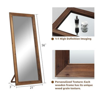 MELOMOIR Rustic Farmhouse Full Length Mirror with Solid Wood Frame 56"x21" - color: Wood, size: 56"L x 21"W
