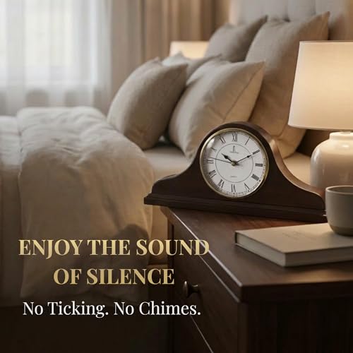 Mantel Clock for Fireplace, Solid Wood Silent Non-Chiming Mantle Clock - color: Dark Brown