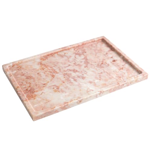 Real Luxurious Natural Marble Vanity Tray Genuine Marble Storage Tray for Home Decor Stone Tray for Bathroom/Kitchen/Vanity/Dresser Non-Resin/Non-Ceramic/Cream Rose - color: Marble Tray-cream Rose, size: 11" x 7.5" x 0.7"