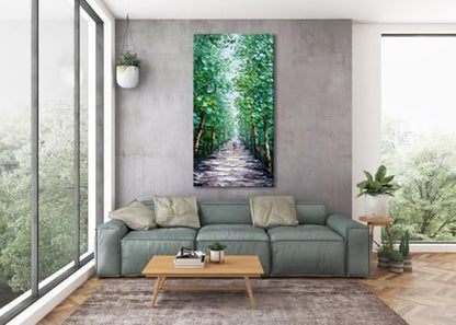 Alenoss Hand Painted Green Canvas Wall Art, Abstract Oil Painting on Canvas - color: AL-B102