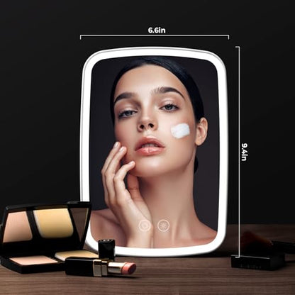 NEZZOE Portable Lighted Makeup Mirror, 1500mAh Battery, 9"x6" - color: 9.4"x6.6" White