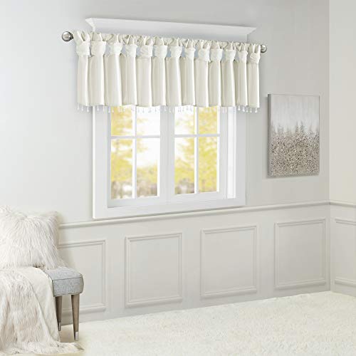 Madison Park Faux Silk Valances for Windows with Beads, 50x26 White - color: White, size: 50"W x 26"L (Pack of 1), style: Valance