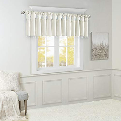 Madison Park Faux Silk Valances for Windows with Beads, 50x26 White - color: White, size: 50"W x 26"L (Pack of 1), style: Valance