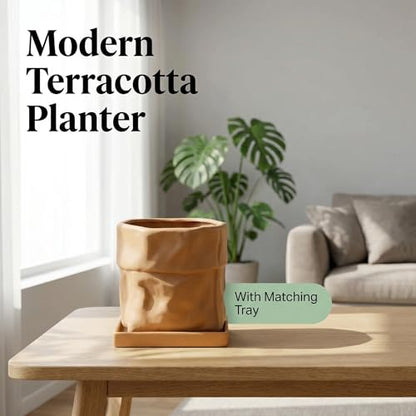 Nihow 6 Inch Ceramic Plant Pot with Drainage & Square Saucer, Terracotta - color: Terracota, size: 6 Inch