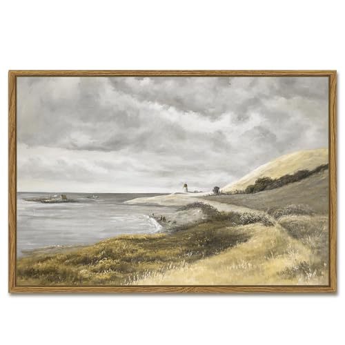 SHENIFY 16x24in Large Coastal Framed Canvas Wall Art Vintage Landscape Seascape Classic Hallway Bedroom Bathroom Living Room Decor - Natural Framed - color: Coastal, size: 24"L x 16"W