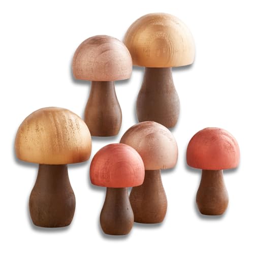 Your Heart's Content Wood Mushrooms, Set of 6 (Metallic Paint 6) - color: Metallic 6