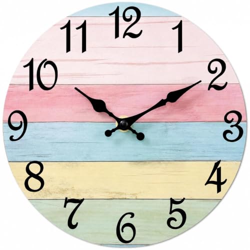 CHYLIN Wall Clock Silent Non-Ticking Battery Operated Pink Green Colorful - color: C-pink Blue, size: 8 inch