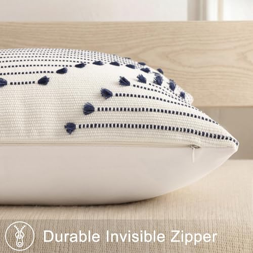 Mecatny Boho Outdoor Throw Pillow Covers 22x22 Set of 2 Navy & Cream White - color: Navy Blue, size: 22" x 22" (Pack of 2)