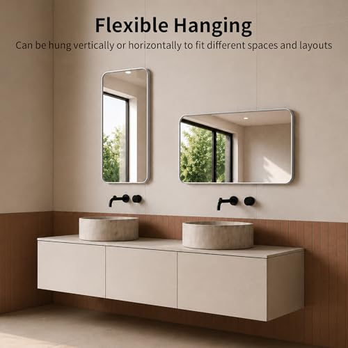 DeerValley Bathroom Mirror with Black Frame, Rounded Rectangle - color: Silver, size: 36"L x 24"W