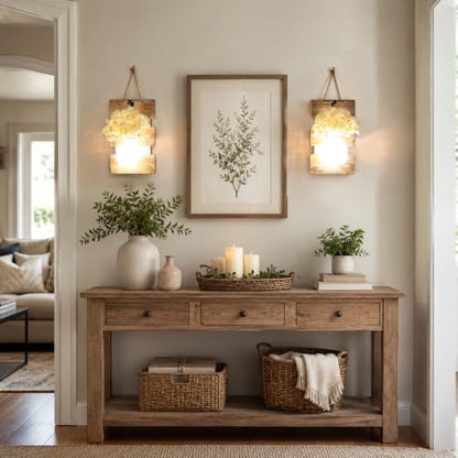 Rustic Mason Jar Sconces Wall Decor, Brown, Set of 2 - color: 11.8"H Brown + Hydrangea