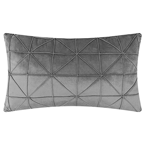 JWH Velvet Lumbar Throw Pillow, 14x24 Inches, Gray - color: Light Gray, size: 24" x 14" (Pack of 1)