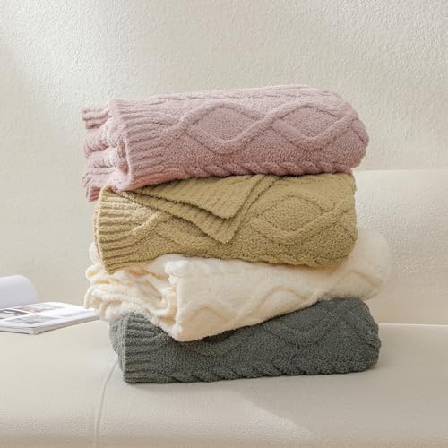 Premium Minky Throw Blanket, Soft Plush Lightweight Cozy Touch - color: Cable Knit Beige, size: Throw(50″x60″)