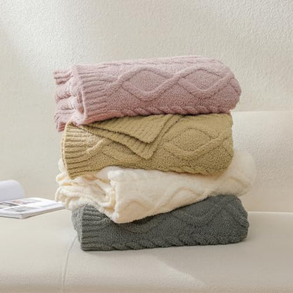 Premium Minky Throw Blanket, Soft Plush Lightweight Cozy Touch - color: Cable Knit Camel, size: Kids(40″x50″)