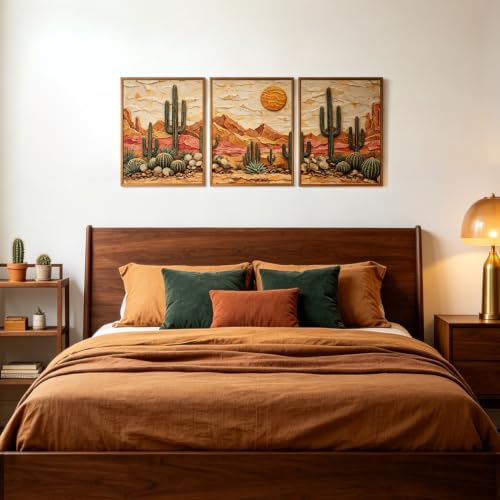 Aurlan 3D Textured Cactus Arizona Desert Framed Canvas Wall Art 12x16 Inch - color: Cactus Desert (3D Textured), size: 12"L x 16"W