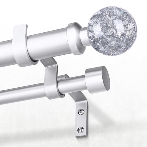Double Curtain Rod 36-184 Inch, Adjustable Crystal Dual Rod Silver - color: Silver, size: 36"-184"