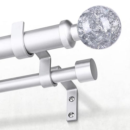 Double Curtain Rod 36-76 Inch, Adjustable Crystal Dual Rod, Silver - color: Silver, size: 36"-76"