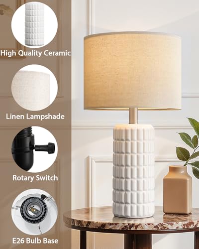 Seealle 23" Single Modern Ceramic Table Lamp, Nightstand Lamp, White - color: White