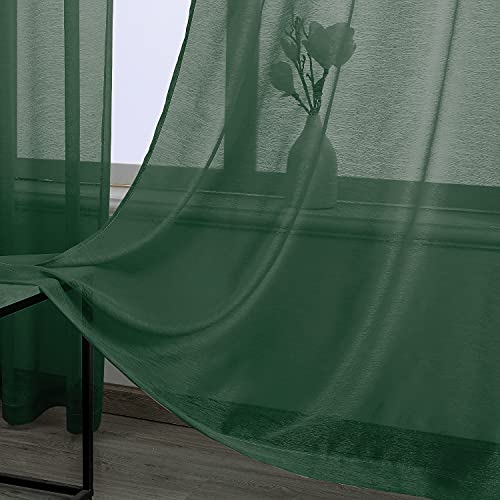 DONREN Dark Green Curtains 72 Inch Length for Bedroom - Grommet Window Faux Linen Semi Sheer Curtains for Living Room(Set of 2 Panels,52 x 72 Inches Long) - color: Dark Green, size: 52"W x 72"L (Pack of 2)