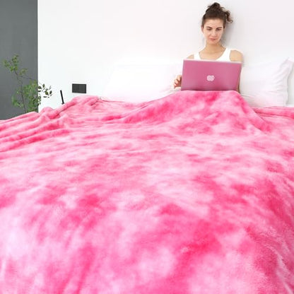 obinsm Pink Fleece Throw Blanket King Size, Fuzzy Big Blankets for Bed - color: Pink Tie Dye Blanket, size: Size 90" x 108"(228 x 274 cm)