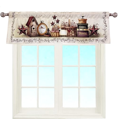 Country Stars Farmhouse Window Curtain Valance 52 X 16 Inches - color: Star