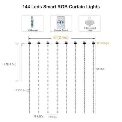 Smart Curtain Lights RGB 5050 Built in Chip with APP Remote Control - size: 8Ft x 6Ft