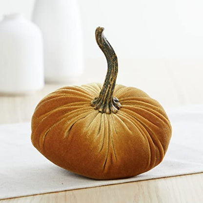 Your Heart's Content Set of 3 Small Velvet Pumpkins (Sm Harvest Gold Olive) - color: Sm Harvest Gold Olive