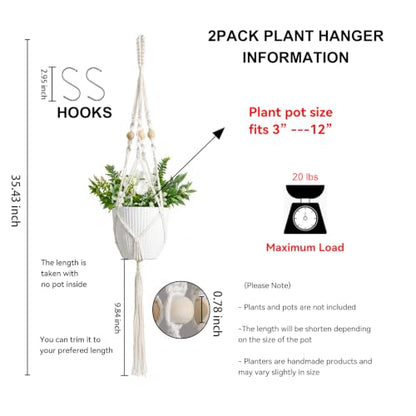 Artilady Macrame Hanging Planter for Indoor Plants, Boho Bead Plant Hanger - color: Ivory White