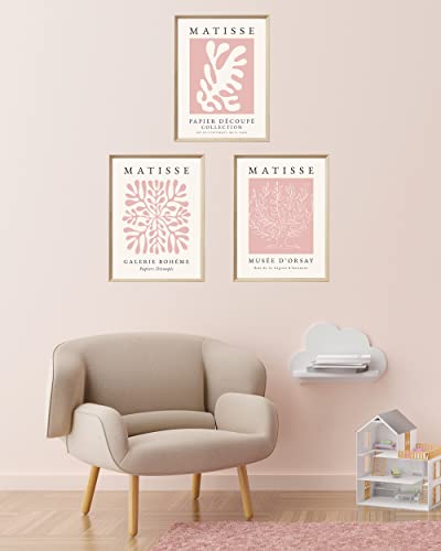 Framed Matisse Pink Wall Art Set of 3, Abstract Canvas Prints - color: Framed Matisse Pink, size: 16"L x 12"W