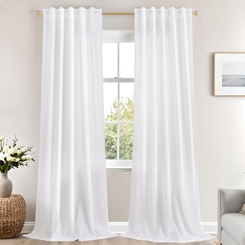 Mrs.Naturall Linen Narrow Curtains 84 Inches Long for Skinny Window, Back Tab Boho Farmhouse Light Filtering Not See Through Curtain Drapes for Living Room Bedroom 2 Panels Set 84 Inch Length, White - color: White, size: 42"W x 84"L (Pack of 2)