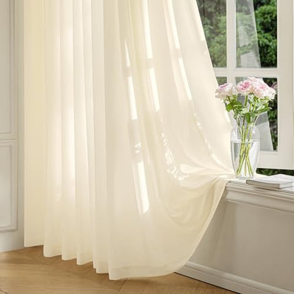 FMFUNCTEX Cream Sheer Curtains, 90 Inch, Rod Pocket, 2 Panels for Bedroom - color: Butter Cream, size: 52"W x 90"L (Pack of 2)