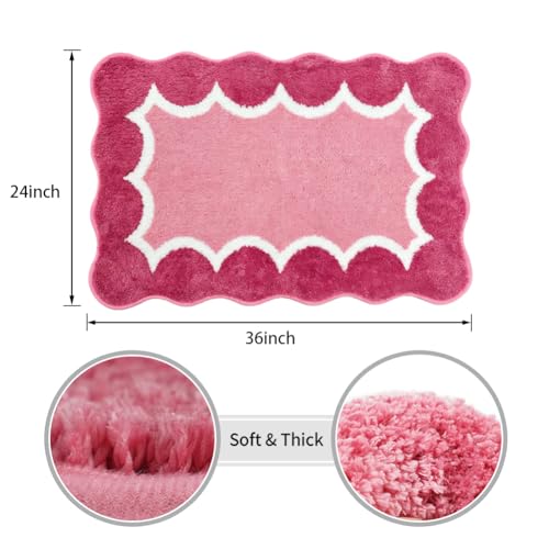 Cute Scalloped Rose Pink Bathroom Rugs, Non Slip Absorbent 24"x36" - color: Rose Pink, size: 2' x 3' (Rectangular)