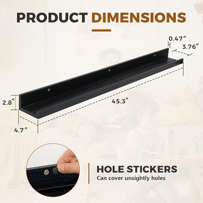 Muzilife 45.3" Large Floating Shelves Wood Wall Shelf with Lip, 2Pcs, Black - color: Black, size: 45.3"