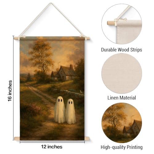 XIPLUM Vintage Halloween Ghost Wall Art Rustic Landscape Wall Decor - color: Halloween-f
