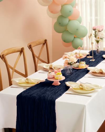 Pureegg 2 Pack Cheesecloth Table Runner 120 Inch Navy Blue - color: Navy Blue, size: 120" - 2 Packs