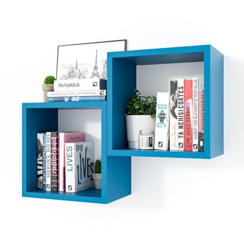 Kaboon Cube Floating Shelves Set2, Display Shelves Wall Mount 7.75" D x 12.5" W x 12.5" H, (Cyan, Square 2 Cubes) - color: Cyan, size: Square-Set2